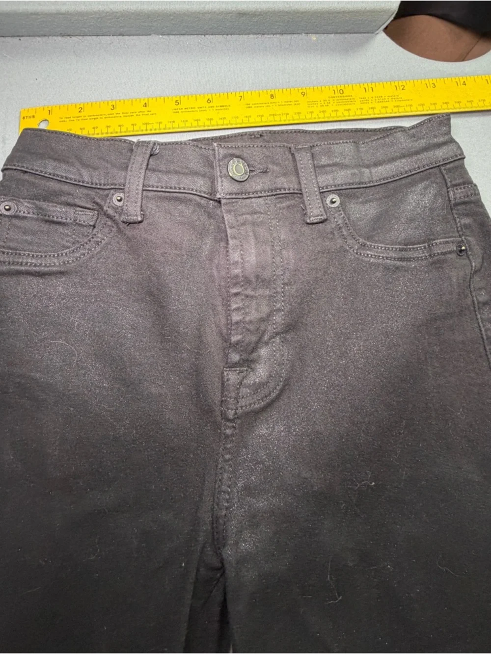 7 For All Mankind Black coated wax flare boot cut Jeans 25 inch waist size 0-2 - Picture 6 of 11